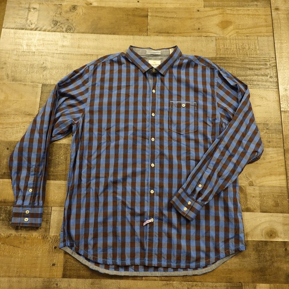 Tommy Bahama Jeans Island Crafted Button-Up Shirt – Blue/Brown Check – Men's XXL